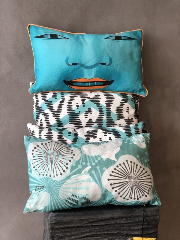 Coussin Umé turquoise blue - rayure - Image 2